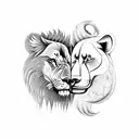 A lion and a wolf facing each other in a yin and yang symbol tattoo design idea