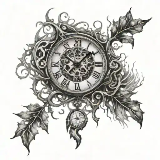 tribal inspired burning clock melting forest  tattoo design idea