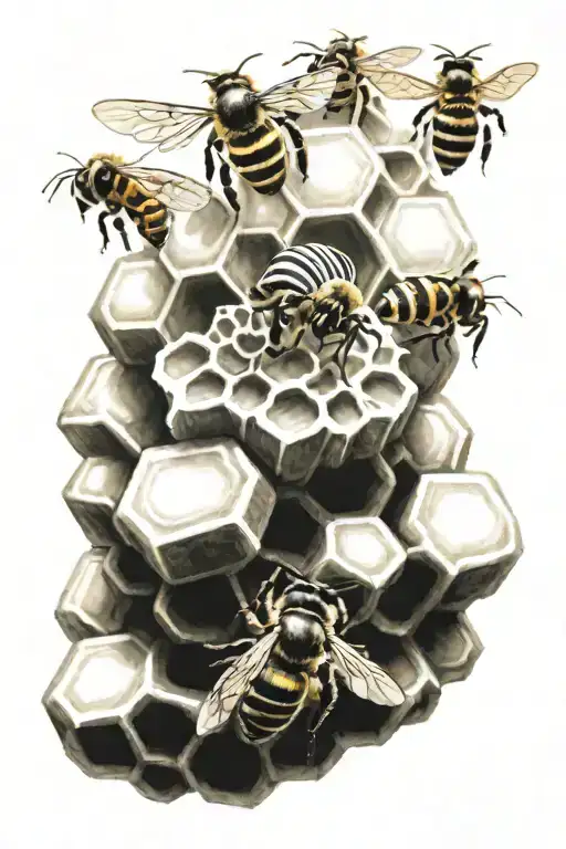 Bees and honey comb tattoo design idea