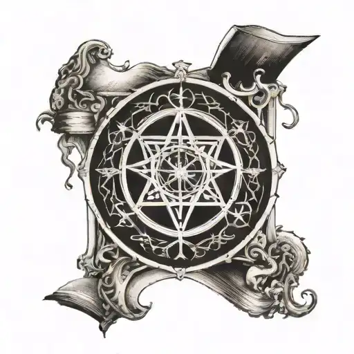 A book with magical symbols representing strength and health tattoo design idea