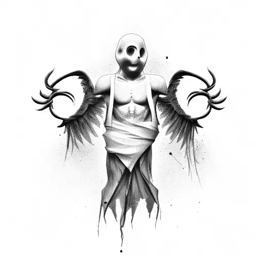 wounded male angel with no face  tattoo design idea