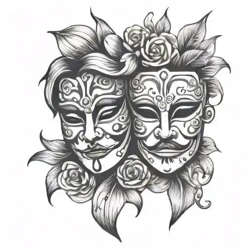 sad & happy theatrical masks tattoo design idea