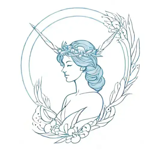 A minimalist tattoo of a celestial blue halo surrounding an angelic figure tattoo design idea