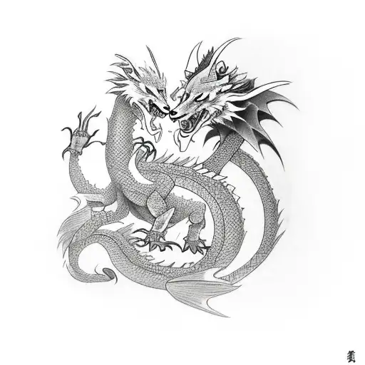Dragon fighting a fox tattoo design idea