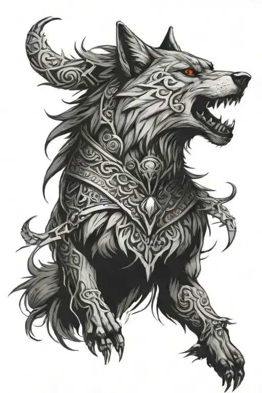 Witcher wolf mixed with legend of zelda: twilight princess wolf tattoo design idea