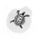 A minimalist tattoo of a sea turtle swimming gracefully amidst coral reefs. tattoo design idea