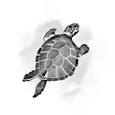 A minimalist tattoo of a sea turtle swimming gracefully amidst coral reefs. tattoo design idea