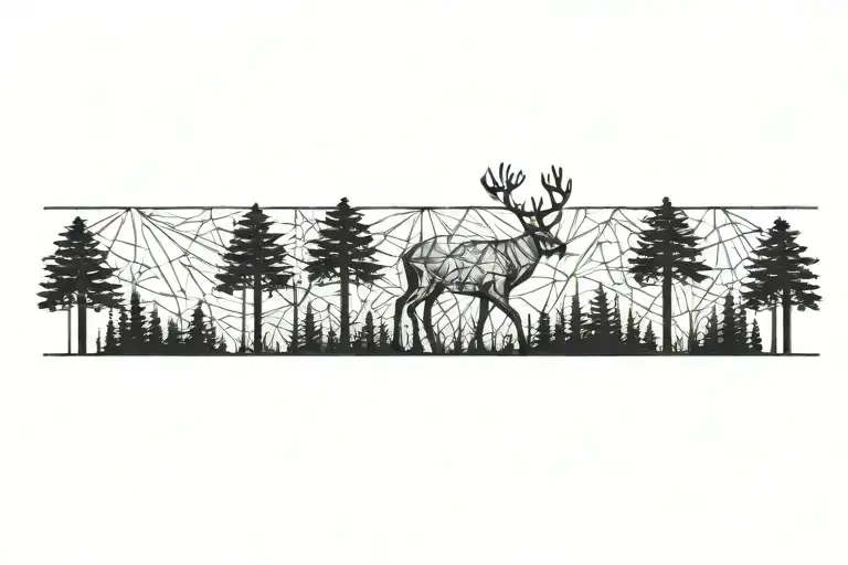 a deer walking through a pine forest tattoo design idea