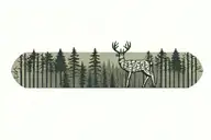 a deer walking through a pine forest tattoo design idea