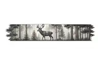 a deer walking through a dense pine forest tattoo design idea