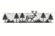 a deer walking through a pine forest tattoo design idea
