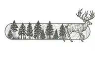 a deer walking through a pine forest tattoo design idea