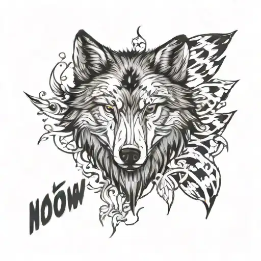 word pack with a wolf at the beginning and a crow at the end tattoo design idea