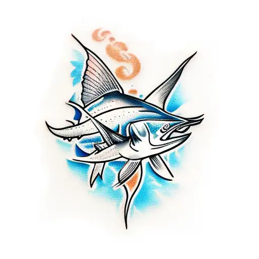 blue marlin skeleton tattoo design idea