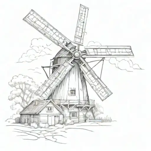 dutch windmil tattoo design idea