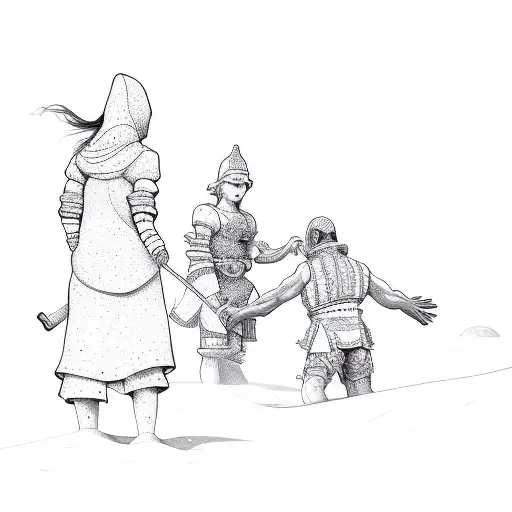 a group of people playing in the sand tattoo design idea