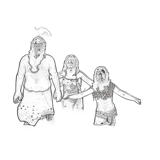 a group of people playing in the sand tattoo design idea