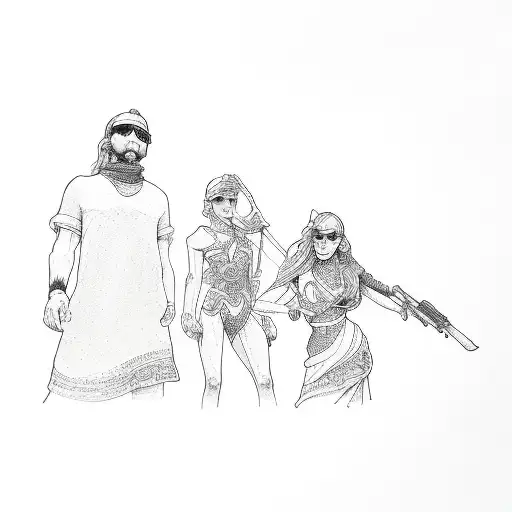 a group of people playing in the sand tattoo design idea