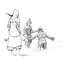 a group of people playing in the sand tattoo design idea