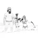 a group of people playing in the sand tattoo design idea