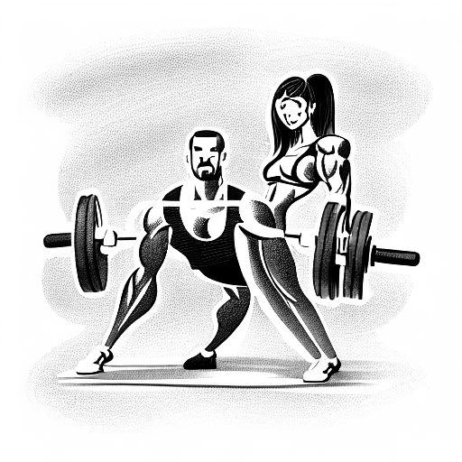  man and woman bodybuilding weight lifting, barbell tattoo design idea