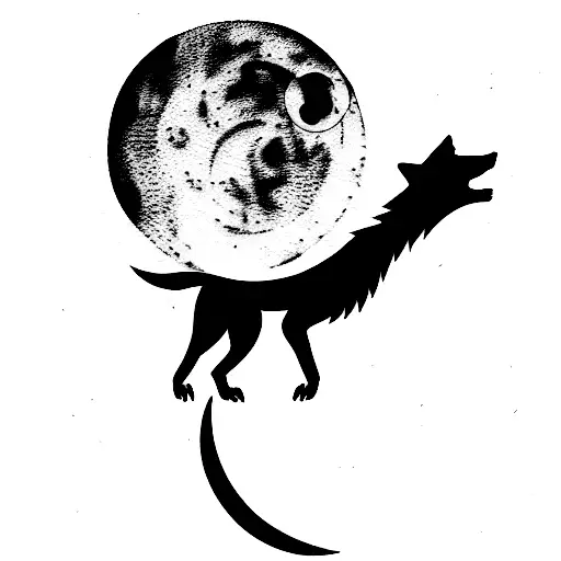 wolf howling at the moon- evil eye  tattoo design idea