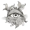 An abstract representation of sound waves with eyes hidden within the pattern tattoo design idea