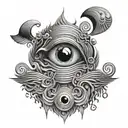 An abstract representation of sound waves with eyes hidden within the pattern tattoo design idea