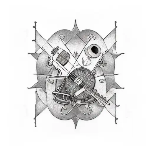 folk punk banjo mandolin fiddleand upright bass tattoo design idea