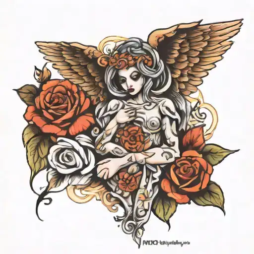 protect me my angel tattoo design idea