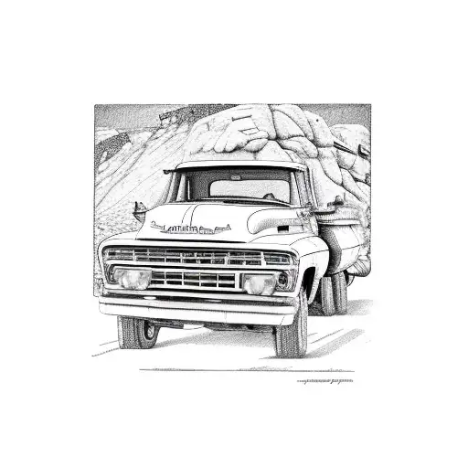 A vintage truck driving through Joshua Tree National Park tattoo design idea