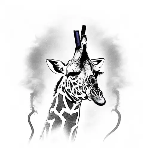 Stylish Giraffe Smoking a cigarette and holding a .308 rifle tattoo design idea