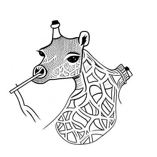 A minimalist tattoo of a giraffe smoking a water pipe tattoo design idea
