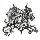 lion and bat back to back tattoo design idea