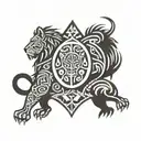lion and bat back to back tattoo design idea