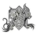 lion and bat back to back tattoo design idea