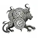 lion and bat back to back tattoo design idea