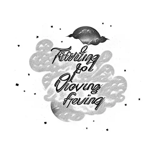 Text saying Fighting Ever Fighting in front of dark purple galaxy background tattoo design idea