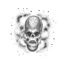 Text saying Fighting Ever Fighting in front of dark purple galaxy background tattoo design idea