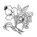 Morning glory, daffodil, carnation, snowdrop, marigold, cosmos tattoo design idea