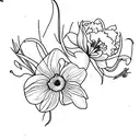 Morning glory, daffodil, carnation, snowdrop, marigold, cosmos tattoo design idea