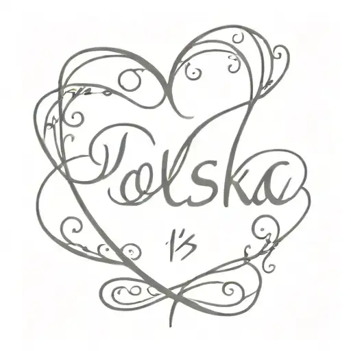the word polska in cursive with a heart on the end but the heart is filled in to be the polish flag  tattoo design idea
