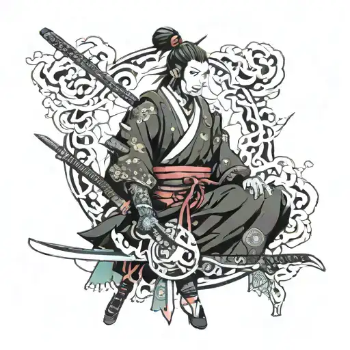 Cyberpunk samurai tattoo design idea