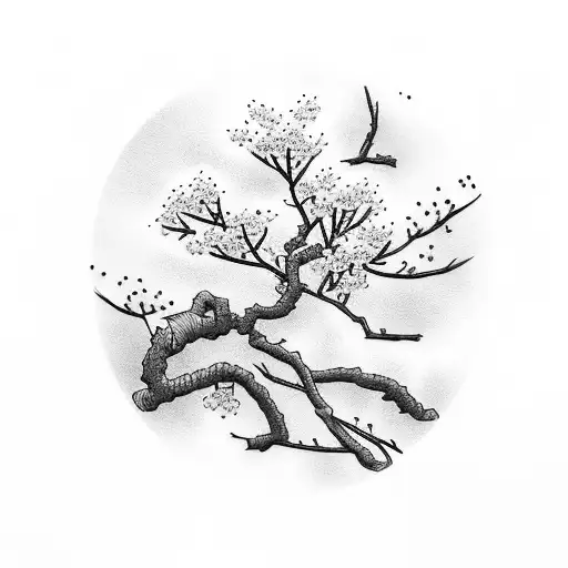 Japanese cherry blossom tree with an American Bully sitting beneath it tattoo design idea
