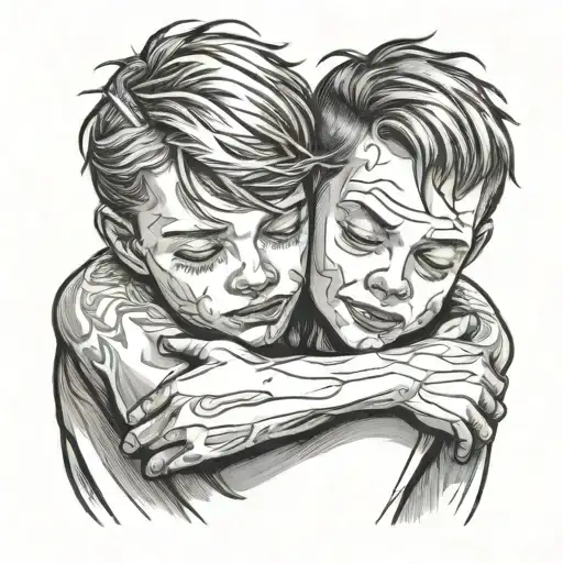 brothers hugging each other tattoo design idea
