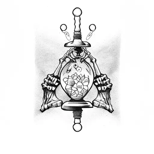 skeleton hand holding hourglass tattoo design idea