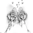 skeleton hand holding hourglass tattoo design idea