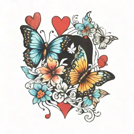 butterflies & hearts tattoo design idea