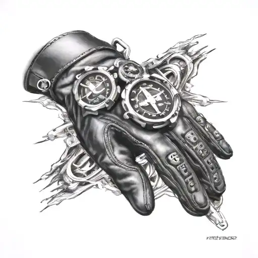 Mustang GT glove with the logo of all the Avangers inside and on the side of the tire marked I roll 500m apart tattoo design idea