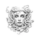 Medusa's face with snakes transforming into flowers tattoo design idea